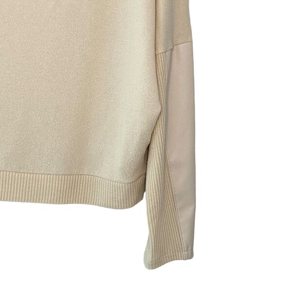 Express Women Cozy Mock Neck Faux Leather Long Sleeves Cream Sweater Medium - Picture 4 of 11